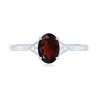 Natural Garnet Oval Shaped Engagement Ring with Diamond Trio