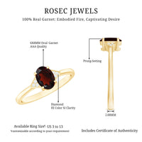 Natural Garnet Oval Shaped Engagement Ring with Diamond Trio