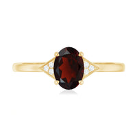 Natural Garnet Oval Shaped Engagement Ring with Diamond Trio
