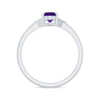 Natural 1 Carat Amethyst Oval Engagement Ring with Diamond Trio