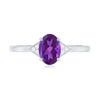 Natural 1 Carat Amethyst Oval Engagement Ring with Diamond Trio