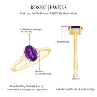 Natural 1 Carat Amethyst Oval Engagement Ring with Diamond Trio