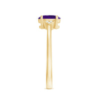 Natural 1 Carat Amethyst Oval Engagement Ring with Diamond Trio