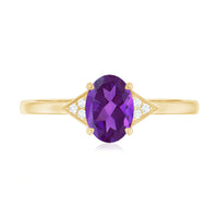 Natural 1 Carat Amethyst Oval Engagement Ring with Diamond Trio