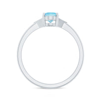 Genuine 6X8mm Aquamarine Oval Engagement Ring with Diamond