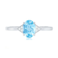 Genuine 6X8mm Aquamarine Oval Engagement Ring with Diamond