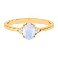 1 CT Oval Moonstone Solitaire Ring with Diamond Accent