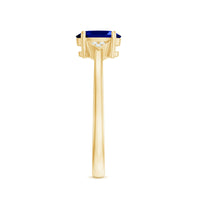 Certified 1 Carat Lab Grown Blue Sapphire Oval Engagement Ring with Diamond Trio