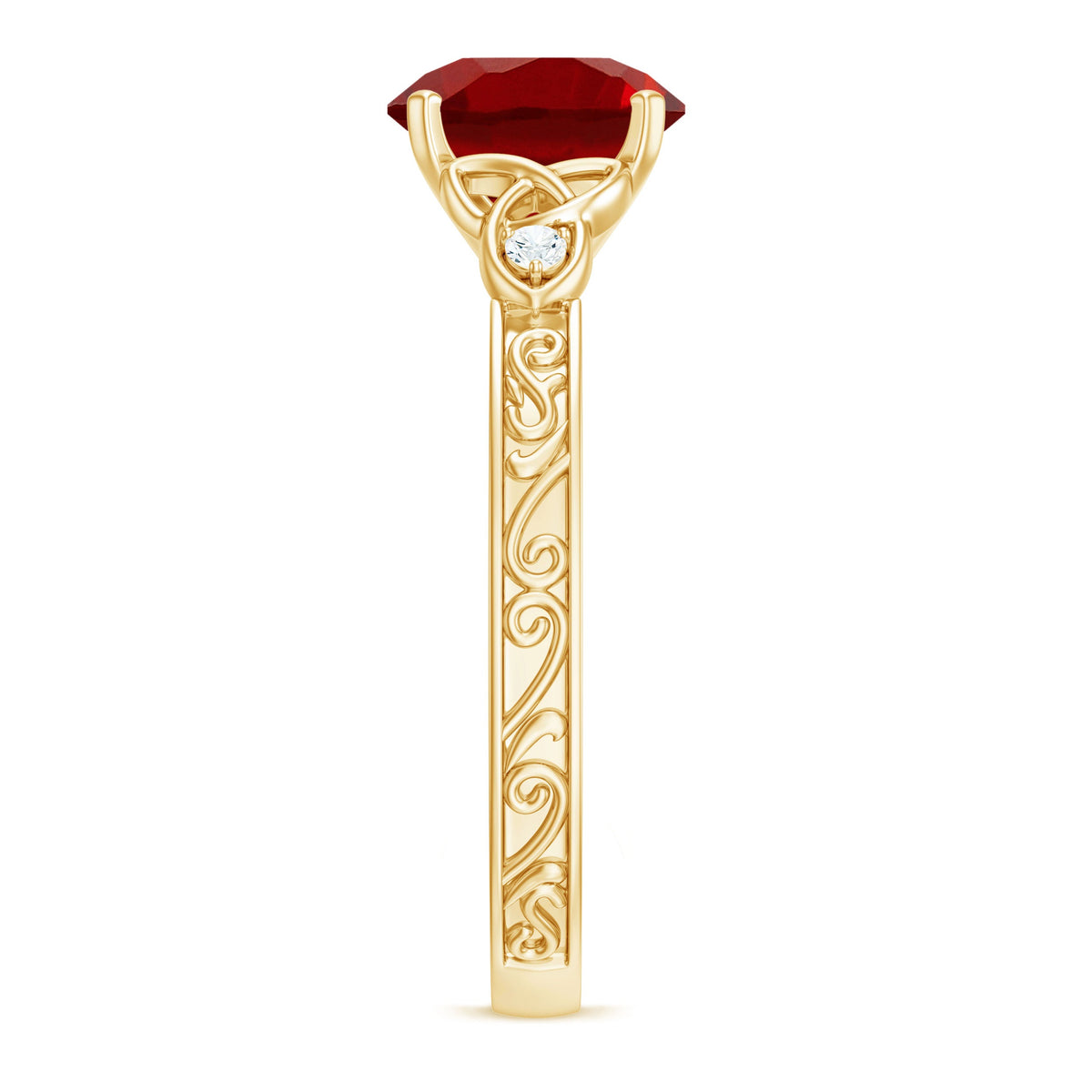 Solitaire Created Ruby Celtic Knot Ring with Diamond