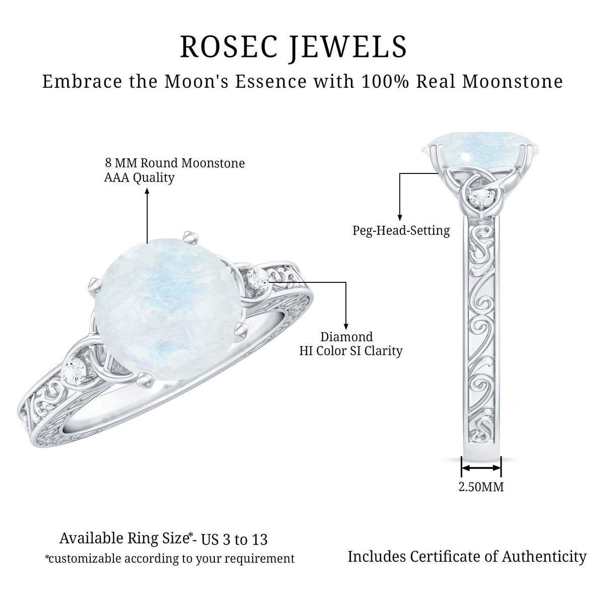 1 CT Solitaire Moonstone Celtic Knot Ring with Diamond