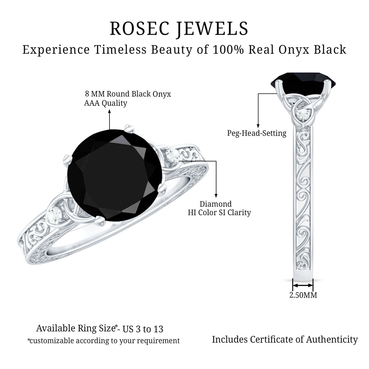 Vintage Inspired Black Onyx Celtic Engagement Ring with Diamond