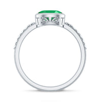 Natural Oval Shape Emerald East West Engagement Ring with Diamond