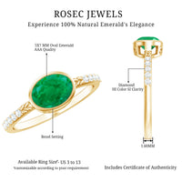 Natural Oval Shape Emerald East West Engagement Ring with Diamond