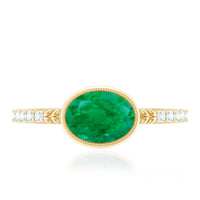 Natural Oval Shape Emerald East West Engagement Ring with Diamond