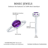 Oval Amethyst Solitaire Engagement Ring with Diamond