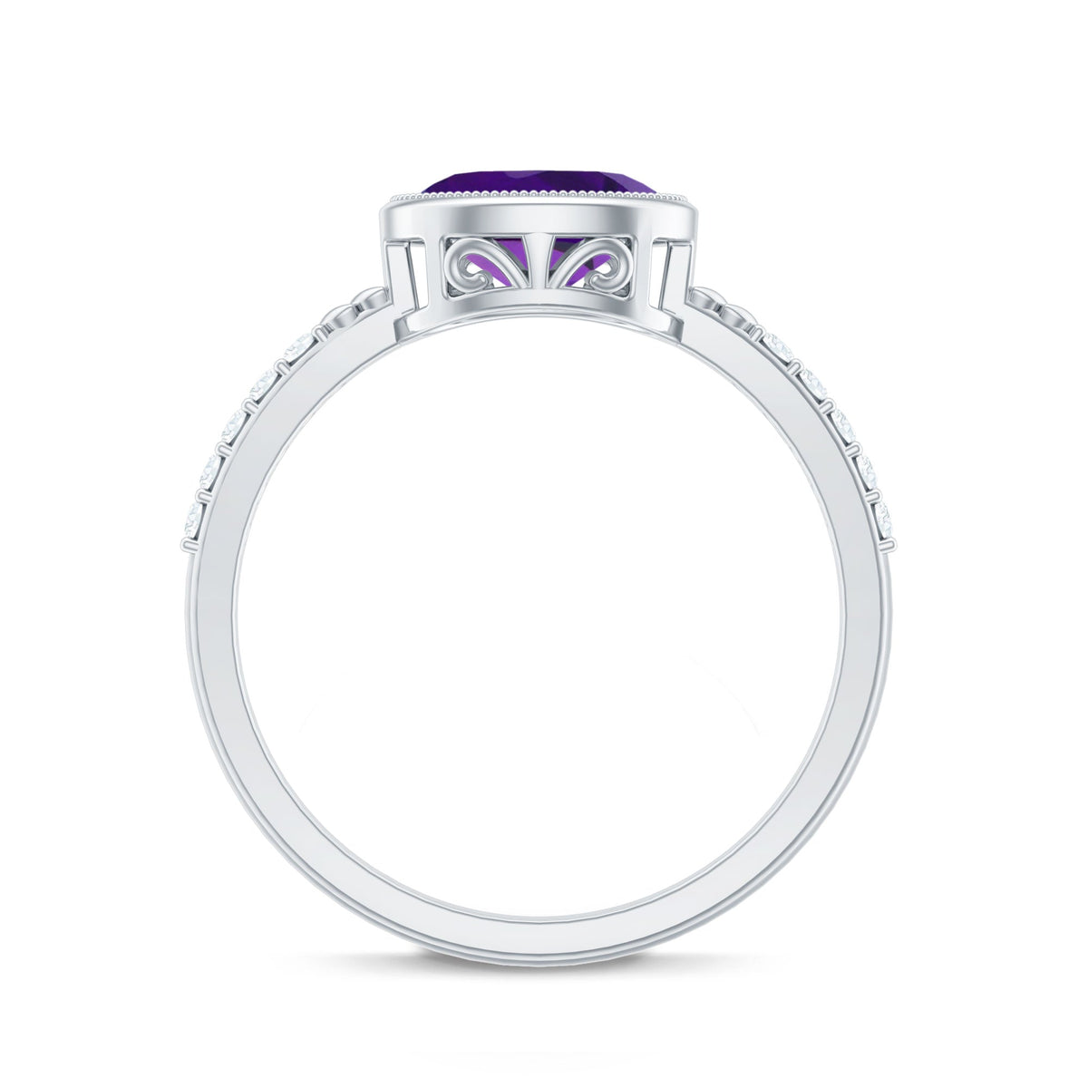Oval Amethyst Solitaire Engagement Ring with Diamond