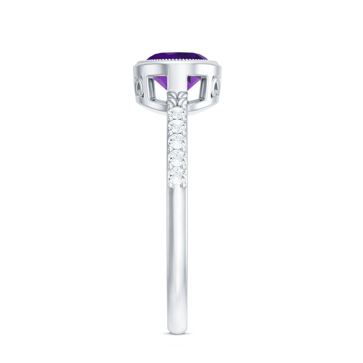 Oval Amethyst Solitaire Engagement Ring with Diamond
