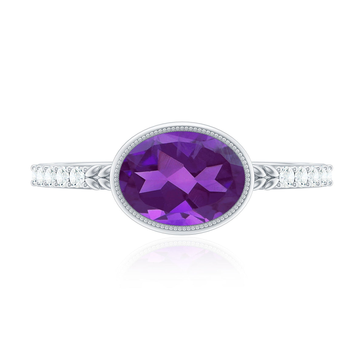 Oval Amethyst Solitaire Engagement Ring with Diamond