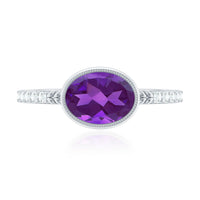 Oval Amethyst Solitaire Engagement Ring with Diamond