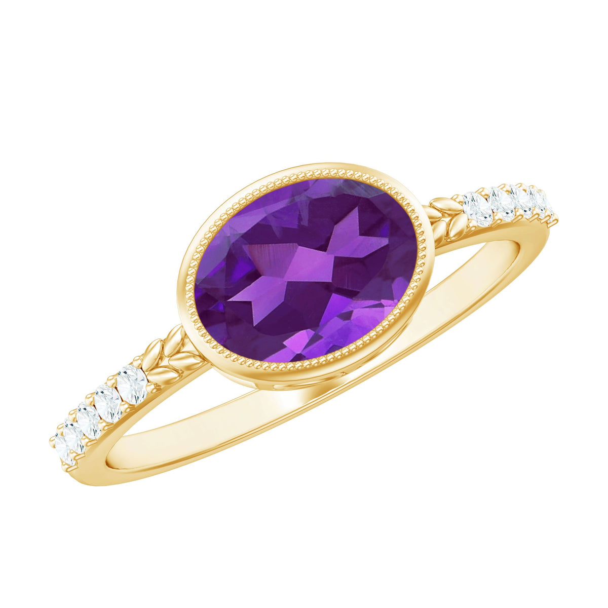 Oval Amethyst Solitaire Engagement Ring with Diamond