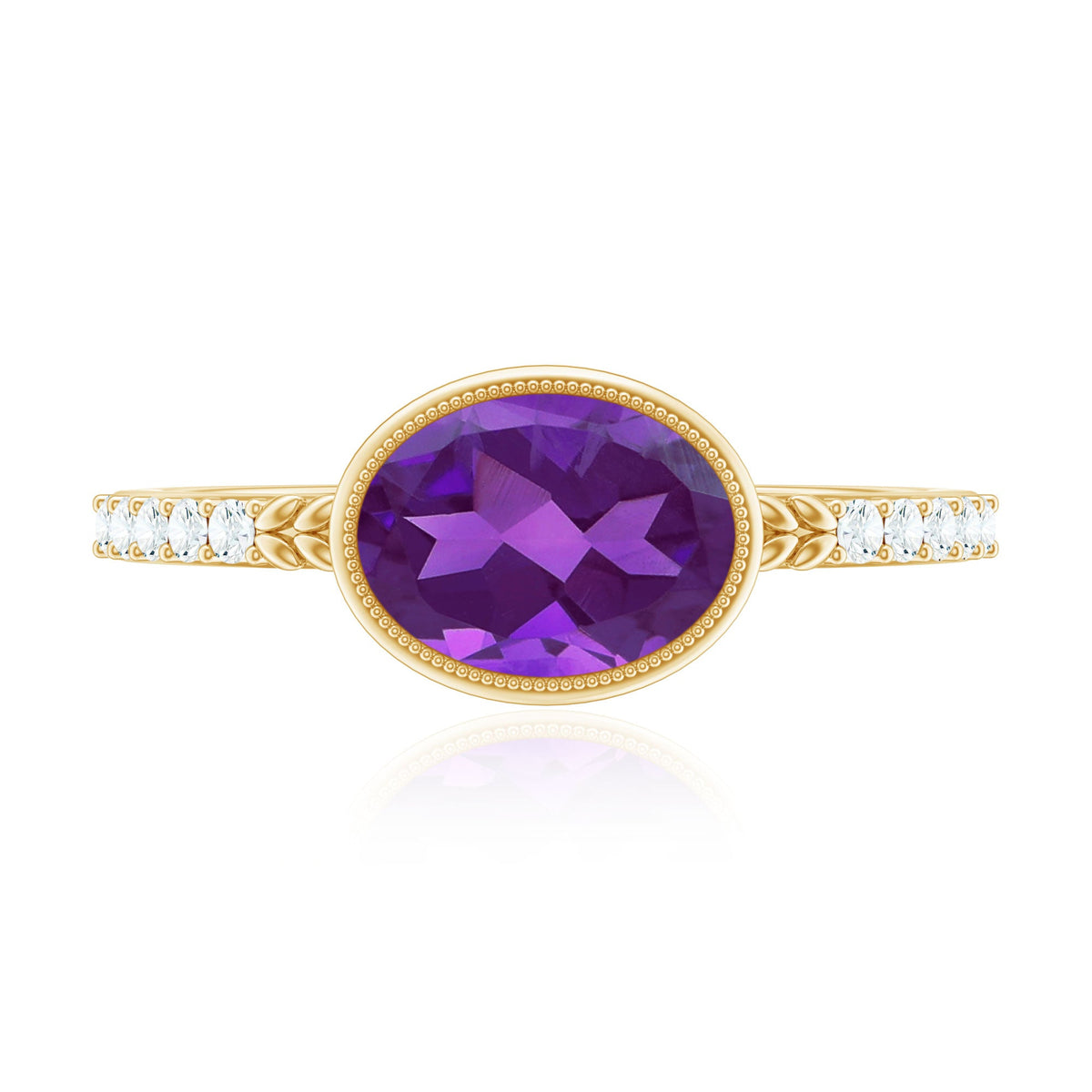 Oval Amethyst Solitaire Engagement Ring with Diamond
