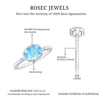 Natural Aquamarine Diamond Oval Engagement Ring in East West Style