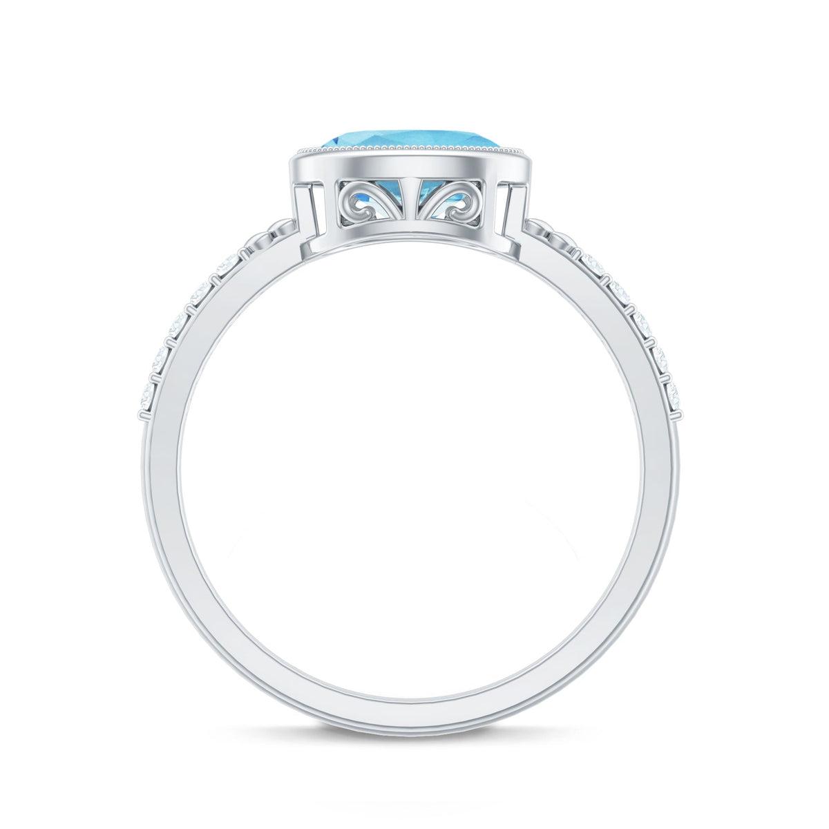 Natural Aquamarine Diamond Oval Engagement Ring in East West Style
