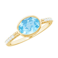 Natural Aquamarine Diamond Oval Engagement Ring in East West Style