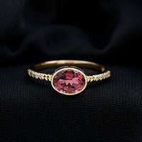 1 Carat Oval Pink Tourmaline East West Engagement Ring with Diamond