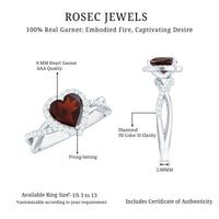 Natural Garnet Diamond Heart Engagement Ring with Crossover Shank