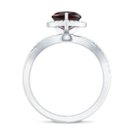 Natural Garnet Diamond Heart Engagement Ring with Crossover Shank
