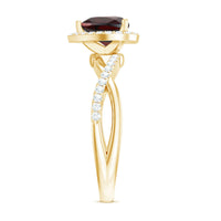 Natural Garnet Diamond Heart Engagement Ring with Crossover Shank