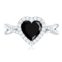 2.4 Carat Lab Grown Black and White Diamond Heart Engagement Ring with Halo