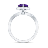 2 Carat Heart Shape Amethyst Crossover Engagement Ring with Diamond