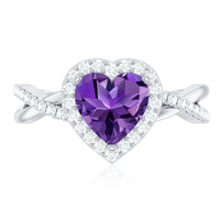2 Carat Heart Shape Amethyst Crossover Engagement Ring with Diamond