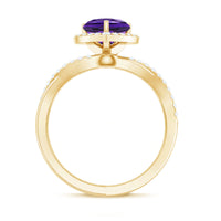 2 Carat Heart Shape Amethyst Crossover Engagement Ring with Diamond