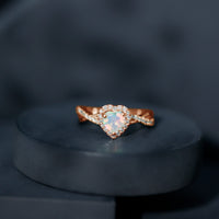 Natural Ethiopian Opal Heart Engagement Ring with Diamond Crossover Shank