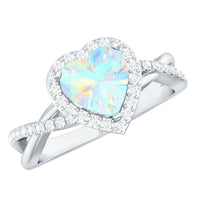 Natural Ethiopian Opal Heart Engagement Ring with Diamond Crossover Shank