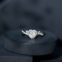 Natural Ethiopian Opal Heart Engagement Ring with Diamond Crossover Shank
