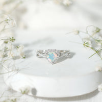 Natural Ethiopian Opal Heart Engagement Ring with Diamond Crossover Shank