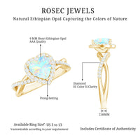 Natural Ethiopian Opal Heart Engagement Ring with Diamond Crossover Shank