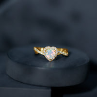 Natural Ethiopian Opal Heart Engagement Ring with Diamond Crossover Shank