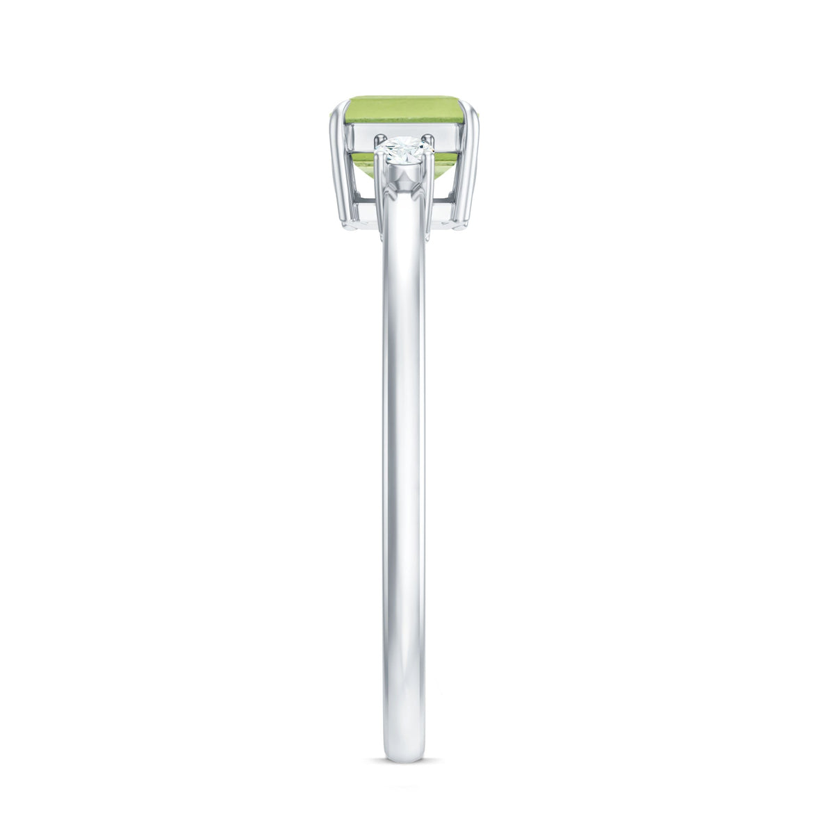 Real 1.8 Carat Peridot Emerald Cut Engagement Ring with Diamond in East West Style