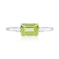 Real 1.8 Carat Peridot Emerald Cut Engagement Ring with Diamond in East West Style