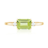 Real 1.8 Carat Peridot Emerald Cut Engagement Ring with Diamond in East West Style