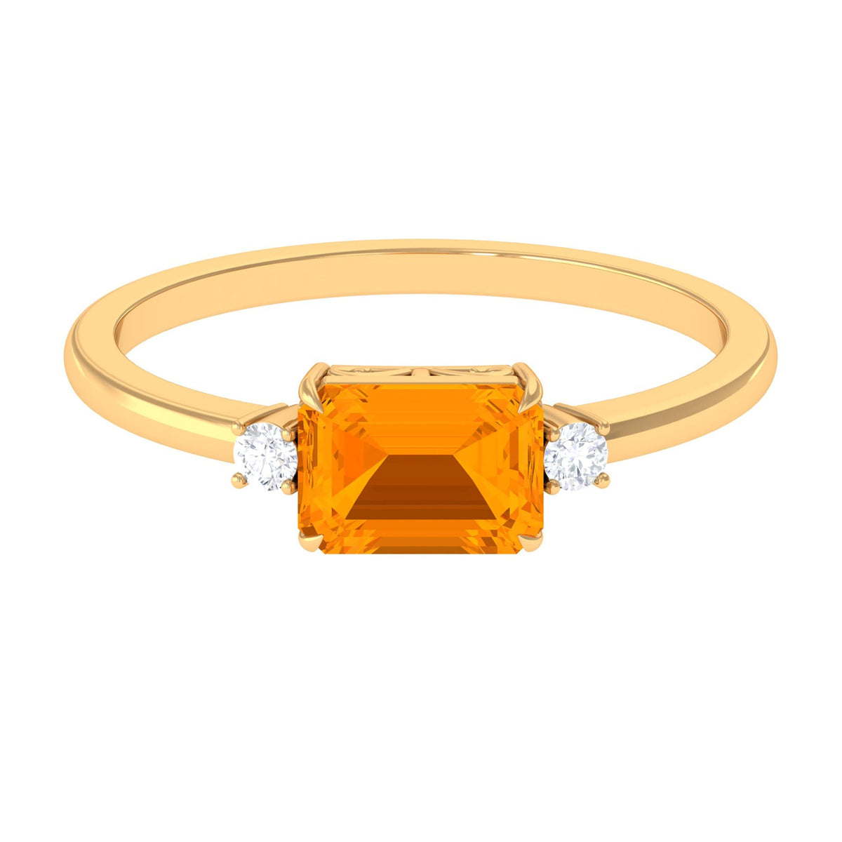 2 CT Octagon Cut Fire Opal East West Engagement Ring with Diamond