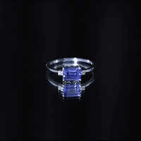 Octagon Cut Created Blue Sapphire East West Engagement Ring with Diamond