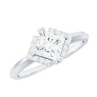 Princess Cut Certified Moissanite Halo Engagement Ring