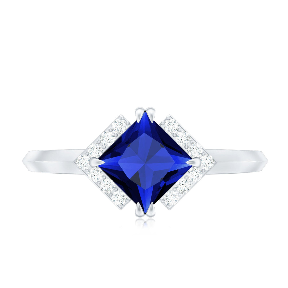Certified 1.5 Carat Princess Cut Lab Grown Blue Sapphire Diamond Engagement Ring