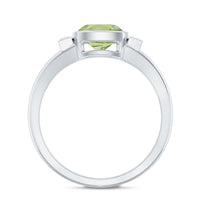 Natural 2 Carat Peridot Cushion Cut Engagement Ring with Diamond